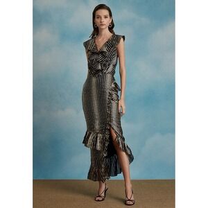 Saloni‎ Anita Dress Black Gold Size 0